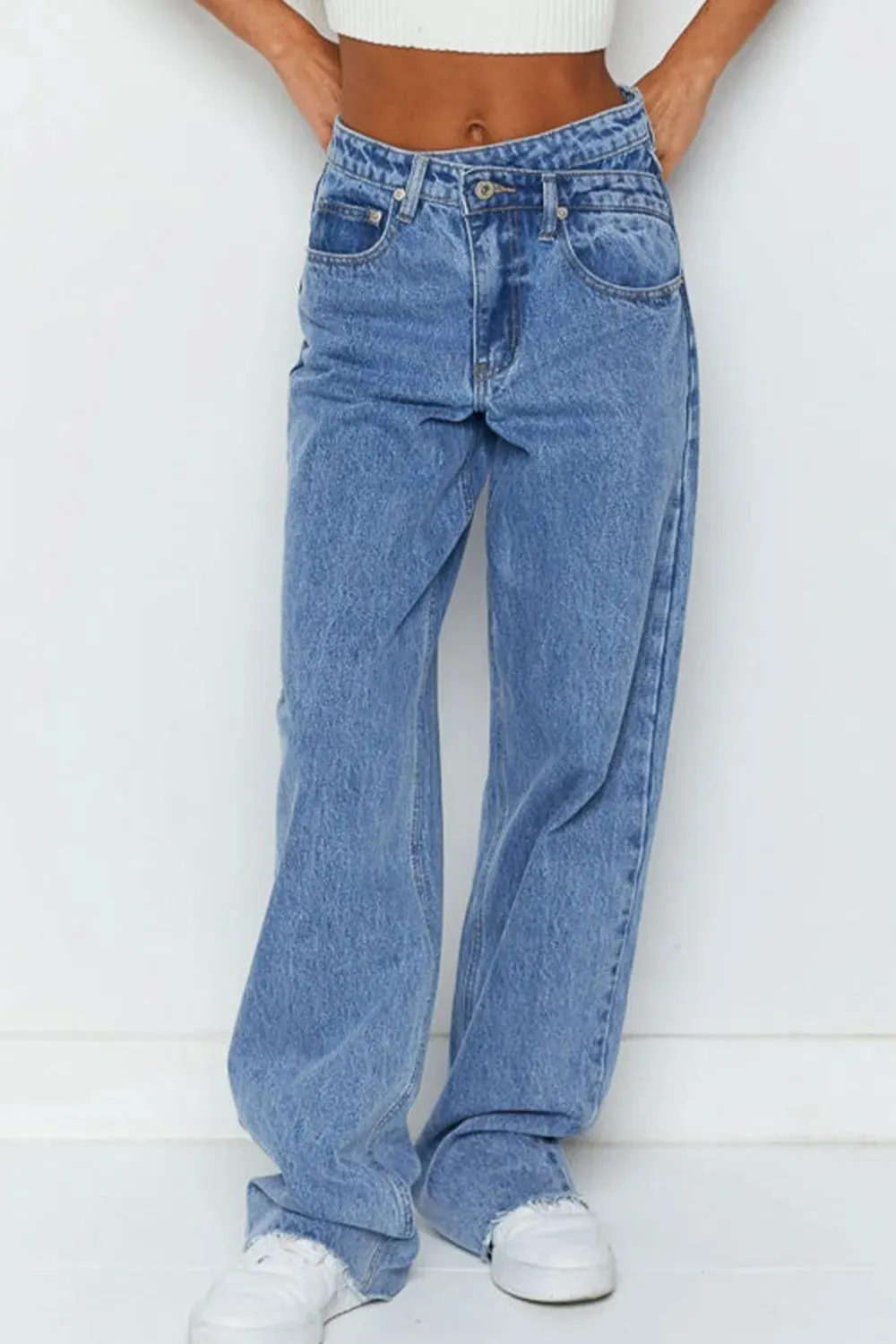 Mid Rise Asymmetrical Waist Wide Leg Jeans sold by Charming Charlie product image thumbnail 2