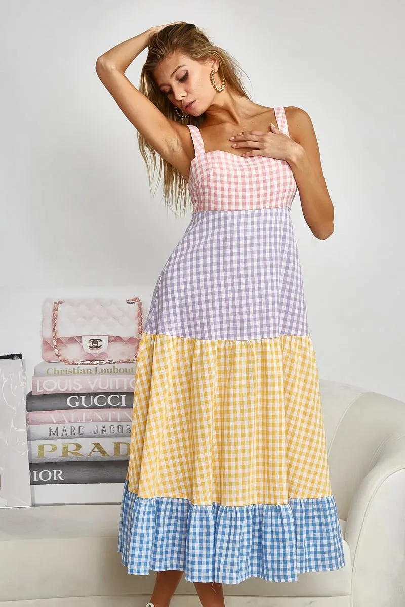 BiBi Color Block Tiered Gingham Dress sold by Charming Charlie product image thumbnail 5