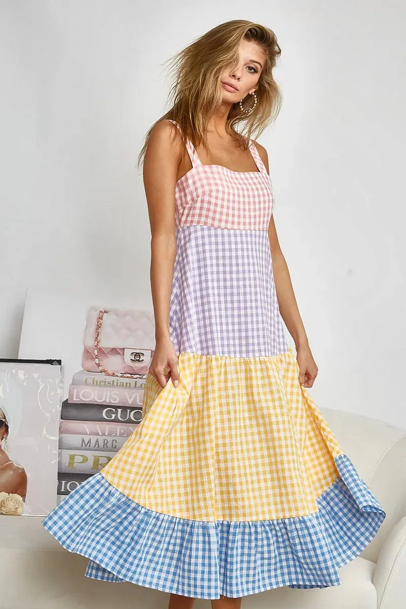 BiBi Color Block Tiered Gingham Dress sold by Charming Charlie product image thumbnail 3