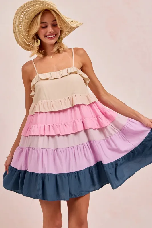 BiBi Color Blocked Tiered Dress sold by Charming Charlie