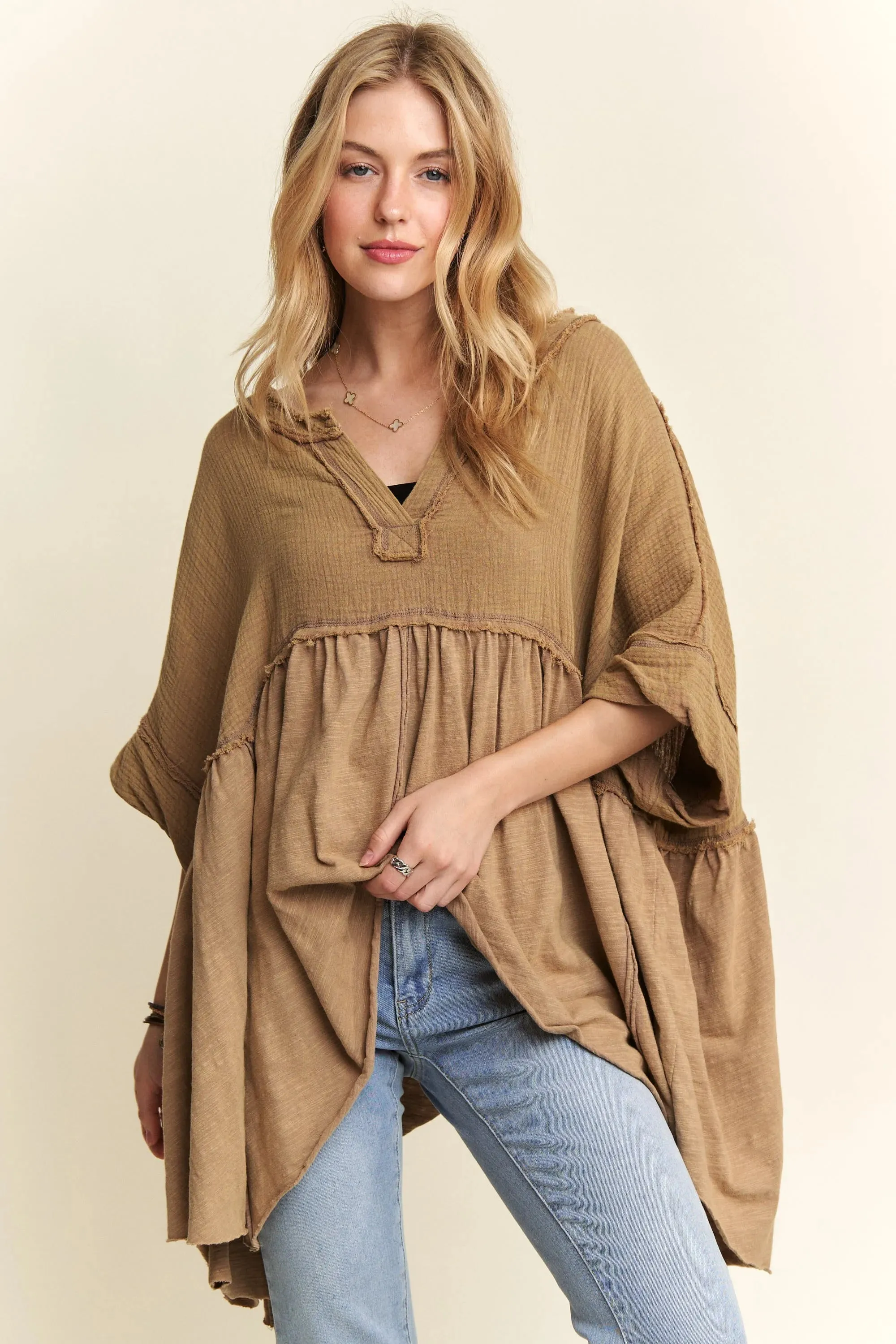 ADORA Oversized Mineral Washed Flare Top sold by Charming Charlie
