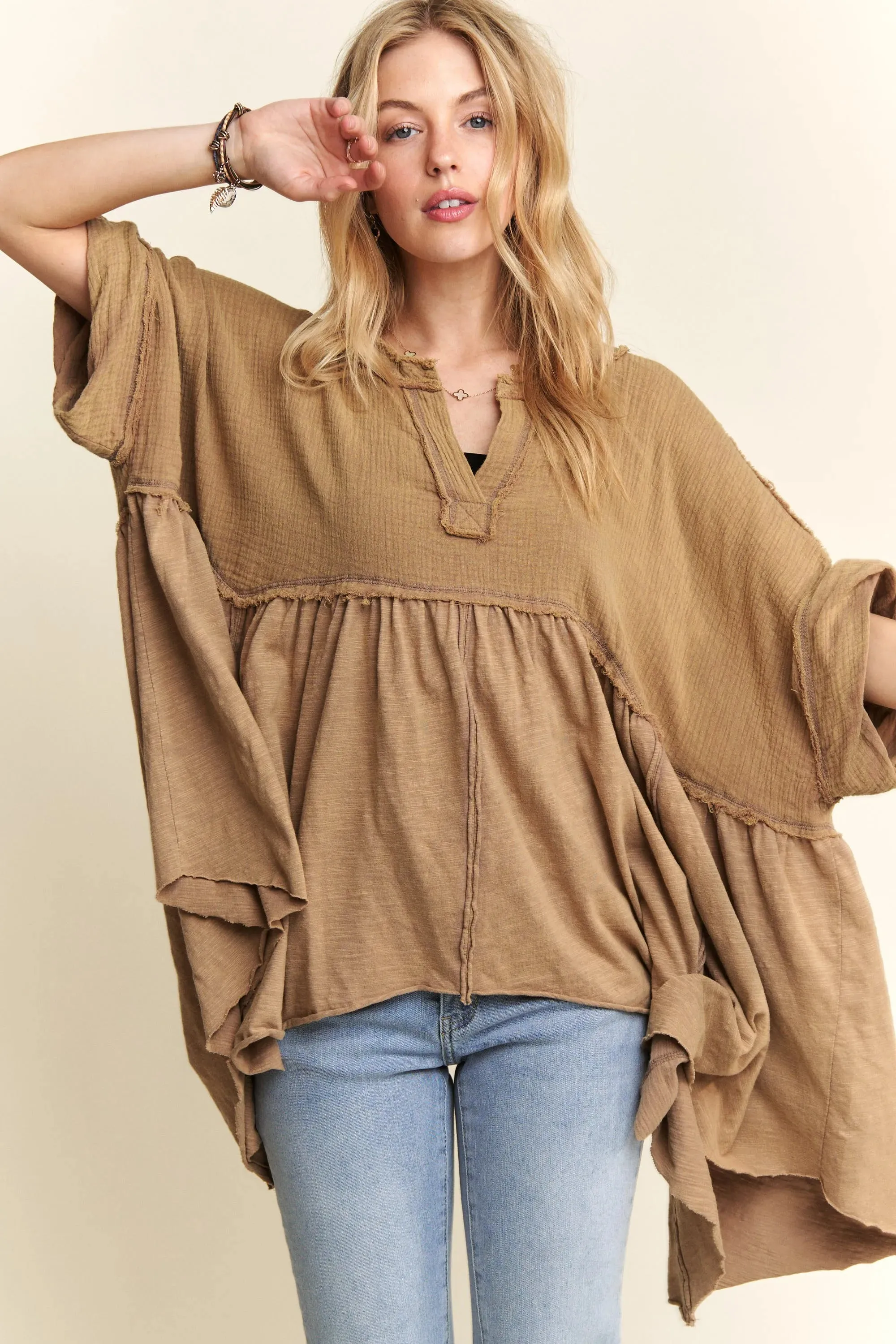 ADORA Oversized Mineral Washed Flare Top sold by Charming Charlie product image thumbnail 2