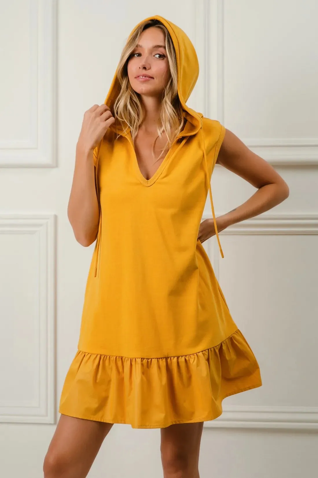 BiBi Ruffled French Terry Hooded Dress sold by Charming Charlie product image thumbnail 2