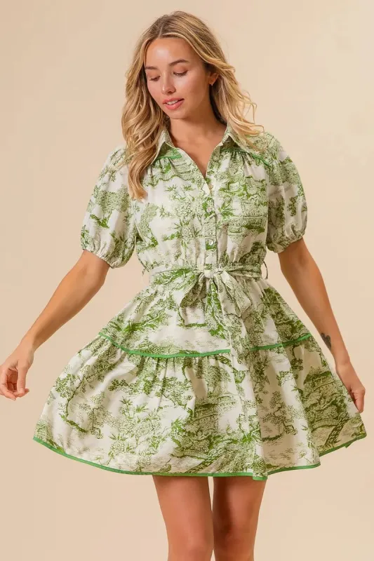 BiBi Woven Printed Tiered Dress sold by Charming Charlie
