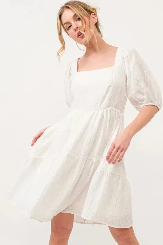 And The Why Square Neck Puff Sleeve Tiered Mini Dress sold by Charming Charlie product image thumbnail 3