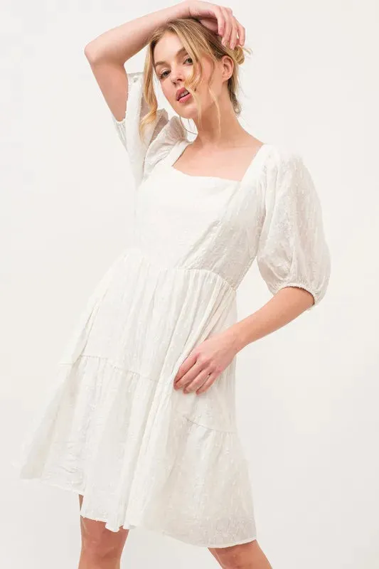 And The Why Square Neck Puff Sleeve Tiered Mini Dress sold by Charming Charlie product image thumbnail 2