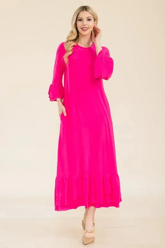 Celeste Full Size Modest Midi Dress with 3/4 Ruffle Bell Sleeves Plus Size sold by Charming Charlie product image thumbnail 3
