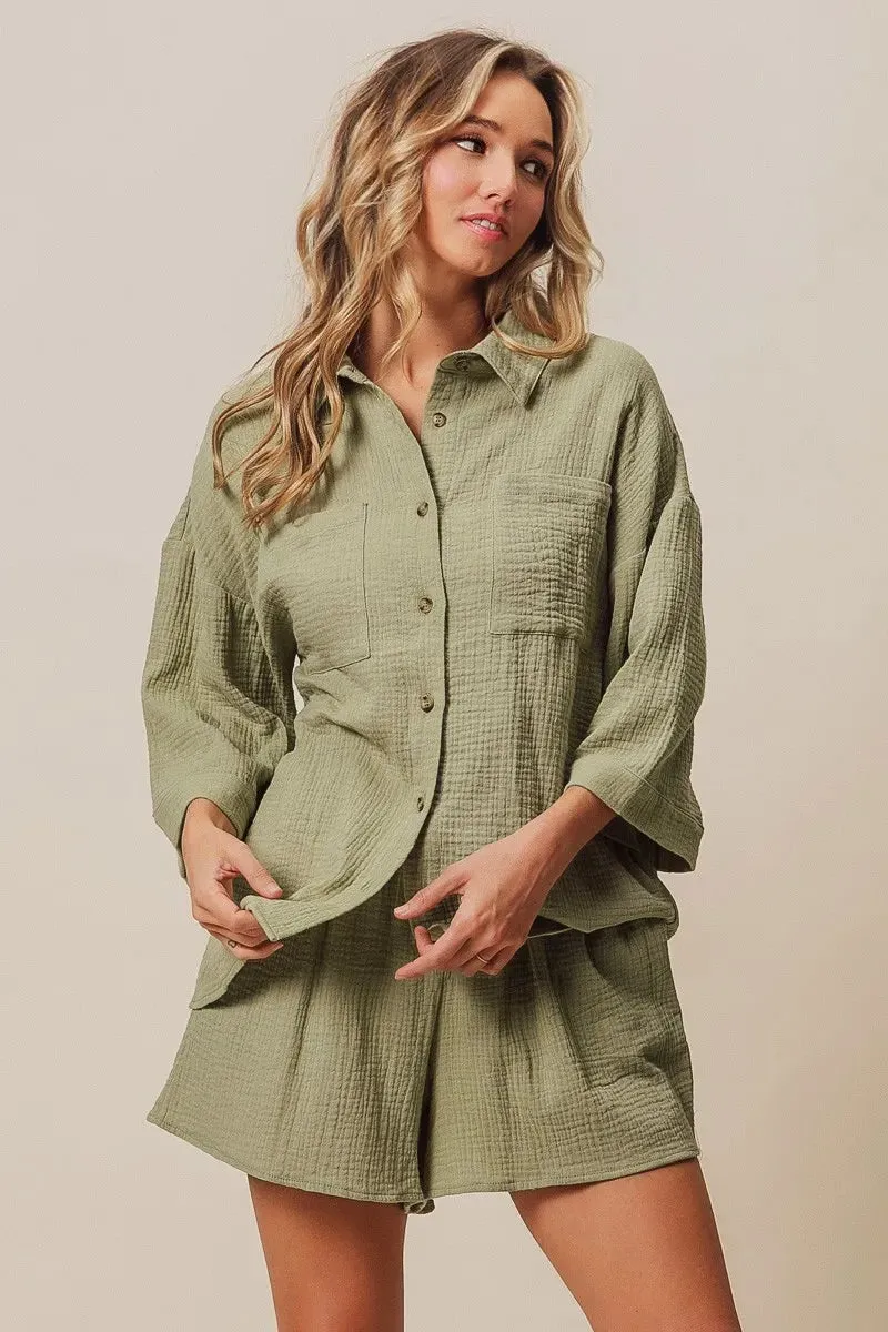 BiBi Crinkle Gauze Shirt and Short Set sold by Charming Charlie product image thumbnail 4