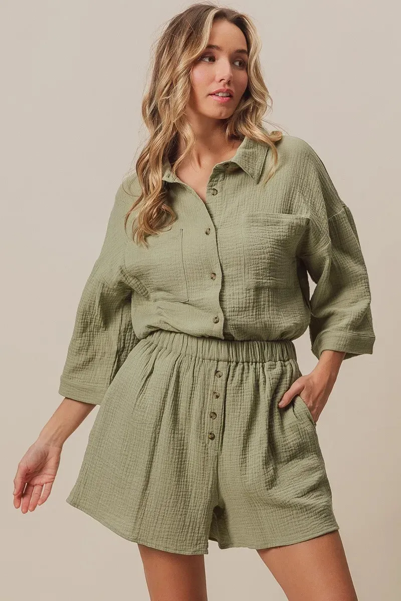 BiBi Crinkle Gauze Shirt and Short Set sold by Charming Charlie product image thumbnail 5