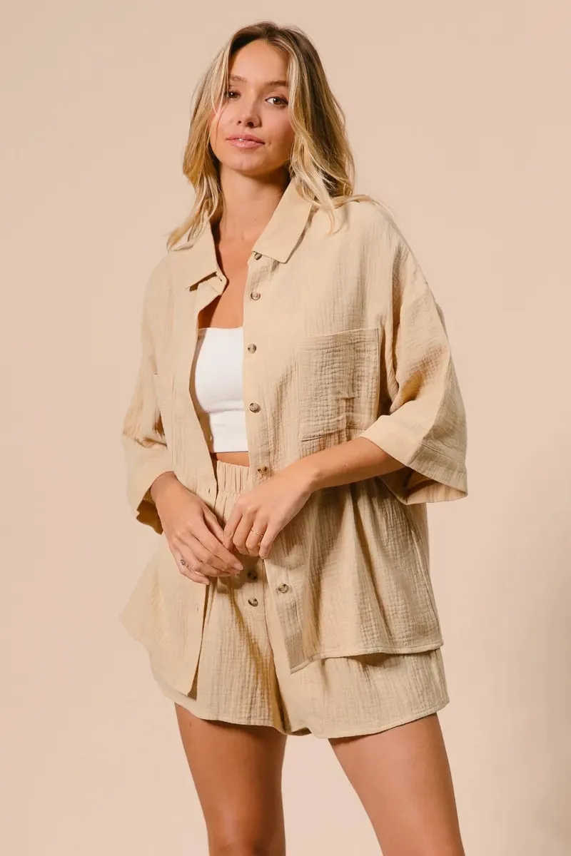 BiBi Crinkle Gauze Shirt and Short Set sold by Charming Charlie product image thumbnail 2