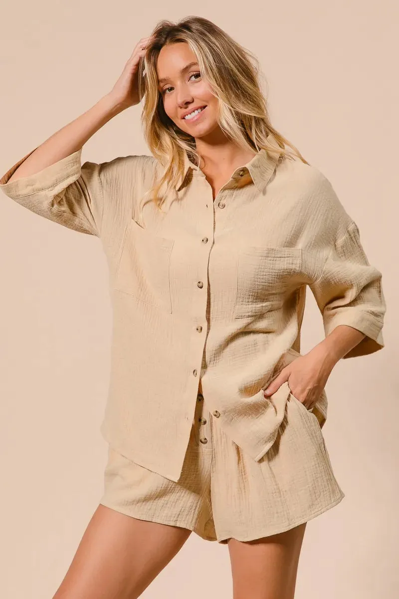 BiBi Crinkle Gauze Shirt and Short Set sold by Charming Charlie product image thumbnail 5