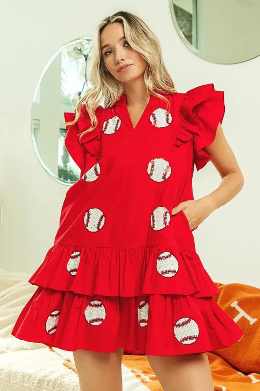 Sequins Baseball Patch Gameday Dress sold by Charming Charlie