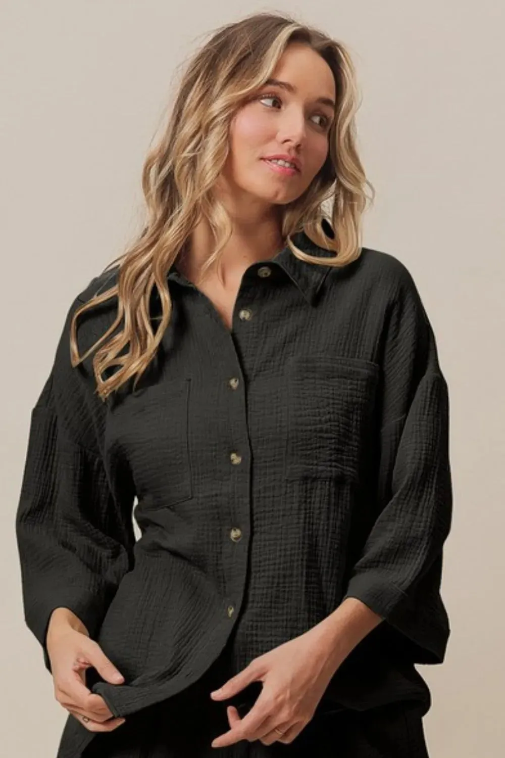 BiBi Crinkle Gauze Shirt and Short Set sold by Charming Charlie product image thumbnail 2