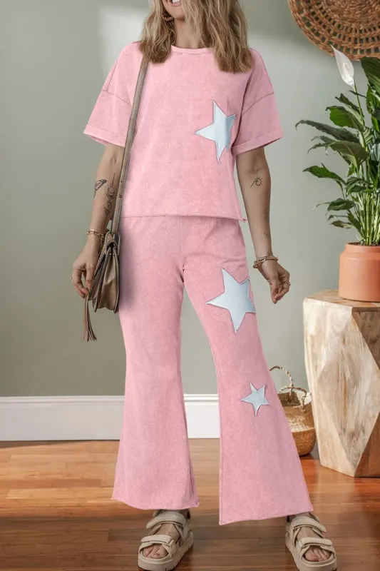 Star Round Neck Half Sleeve Top and Pants Set sold by Charming Charlie