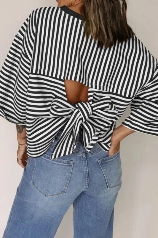 Tied Back Striped Round Neck Blouse sold by Charming Charlie