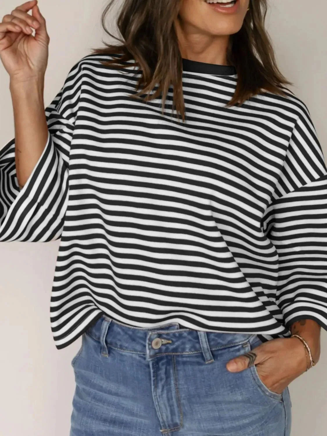 Tied Back Striped Round Neck Blouse sold by Charming Charlie product image thumbnail 3