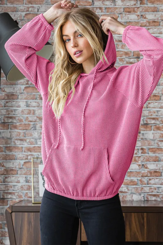 Heimish Ribbed Long Sleeve Hoodie with Kangaroo Pocket sold by Charming Charlie