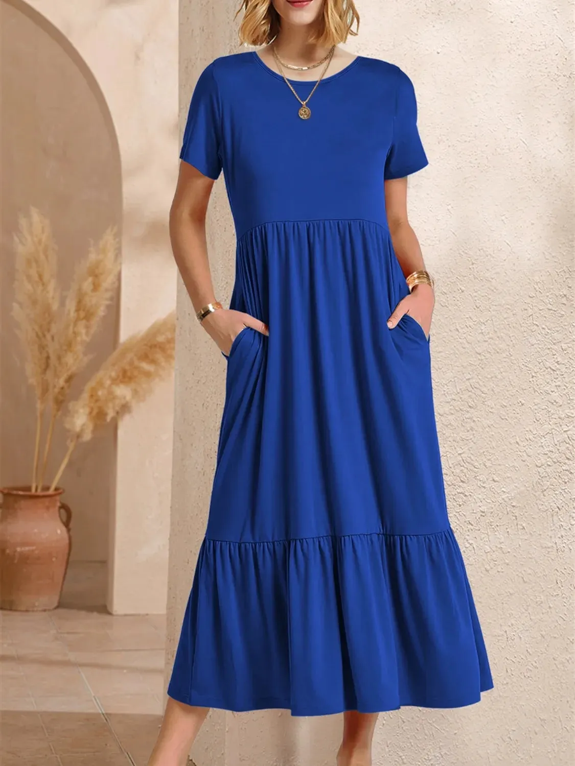 Round Neck Short Sleeve Dress with Pockets sold by Charming Charlie