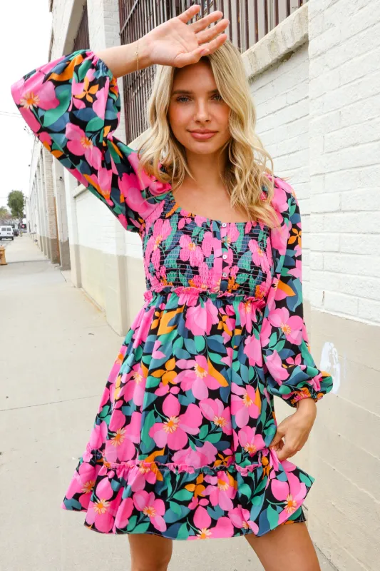 Beautiful You Floral Smocked Square Neck Ruffle Frill Dress sold by Charming Charlie