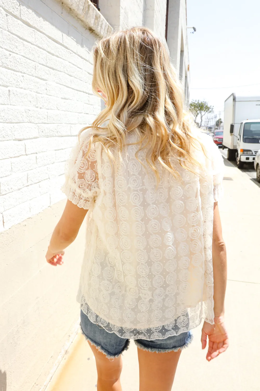 Classy Chic Ivory Swiss Dot Chiffon Button Yoke Lined Blouse sold by Charming Charlie product image thumbnail 5