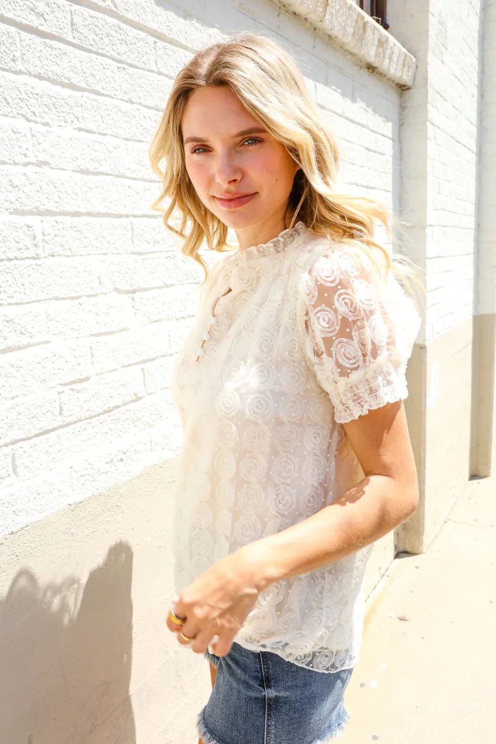 Classy Chic Ivory Swiss Dot Chiffon Button Yoke Lined Blouse sold by Charming Charlie product image thumbnail 3