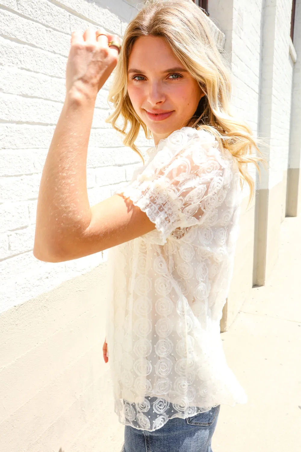 Classy Chic Ivory Swiss Dot Chiffon Button Yoke Lined Blouse sold by Charming Charlie product image thumbnail 2