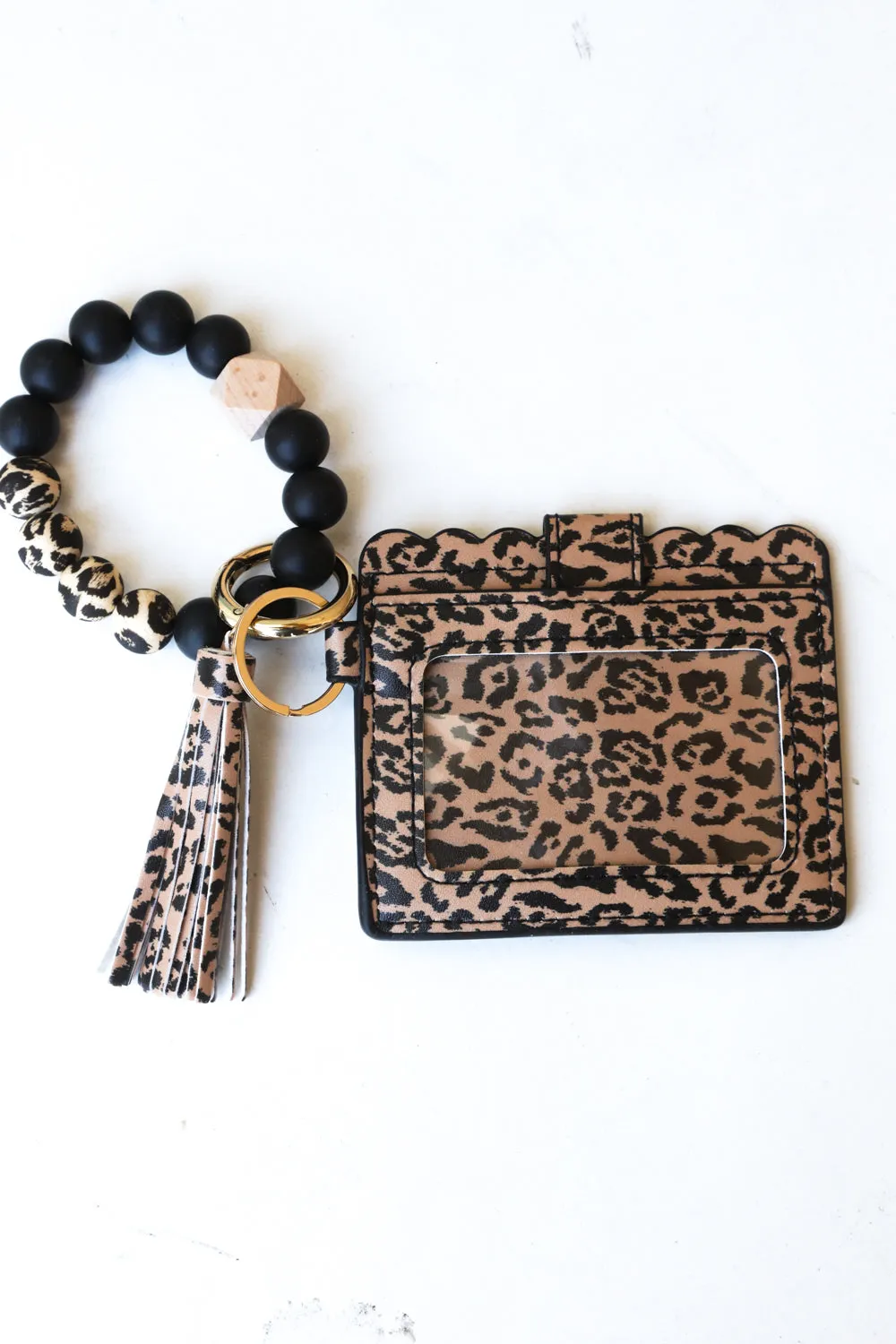 Leopard Print Silicone Bead Slim Wallet Wristlet with Tassel sold by Charming Charlie