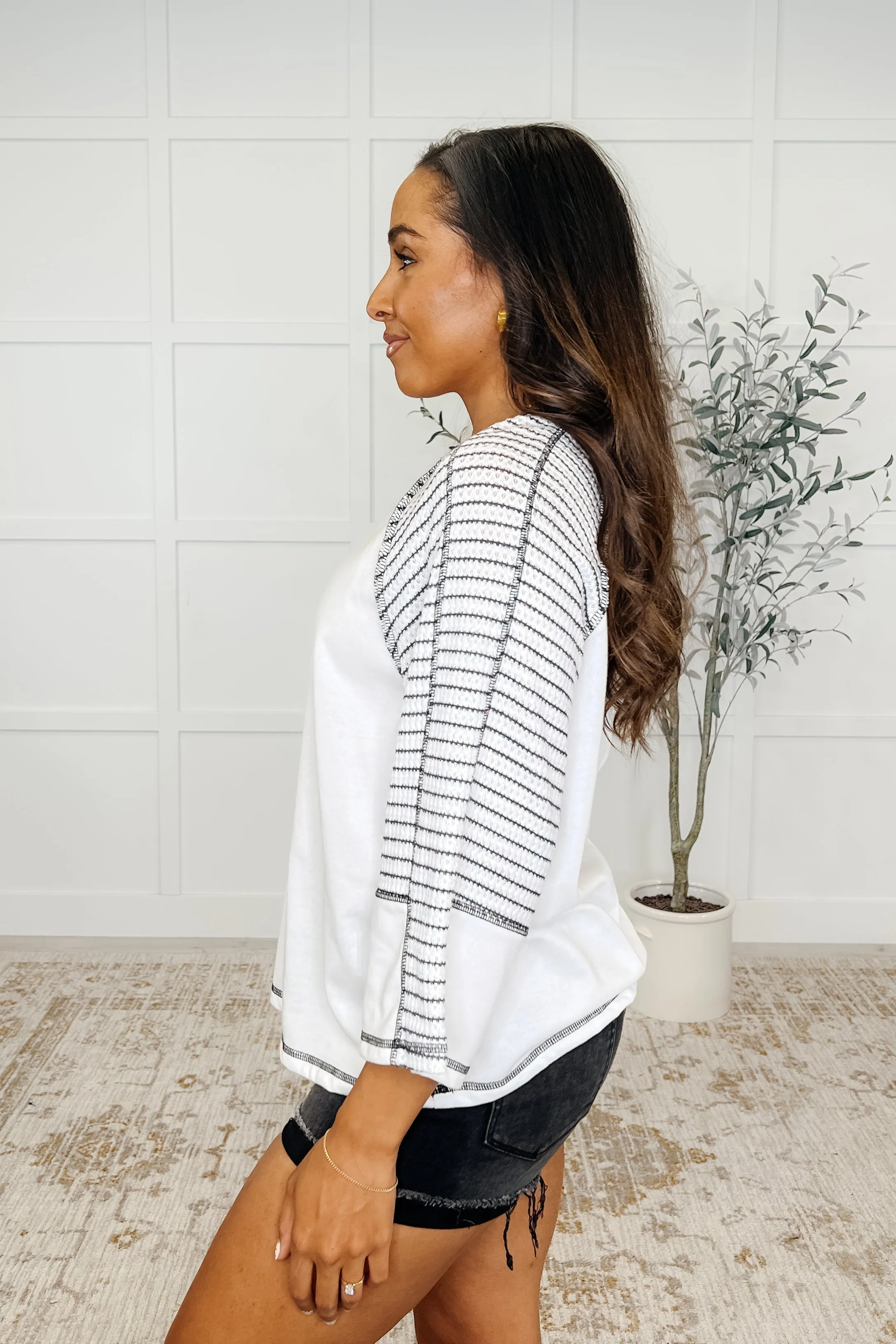 Preoccupied Striped Sleeve Top in Black sold by Charming Charlie product image thumbnail 3
