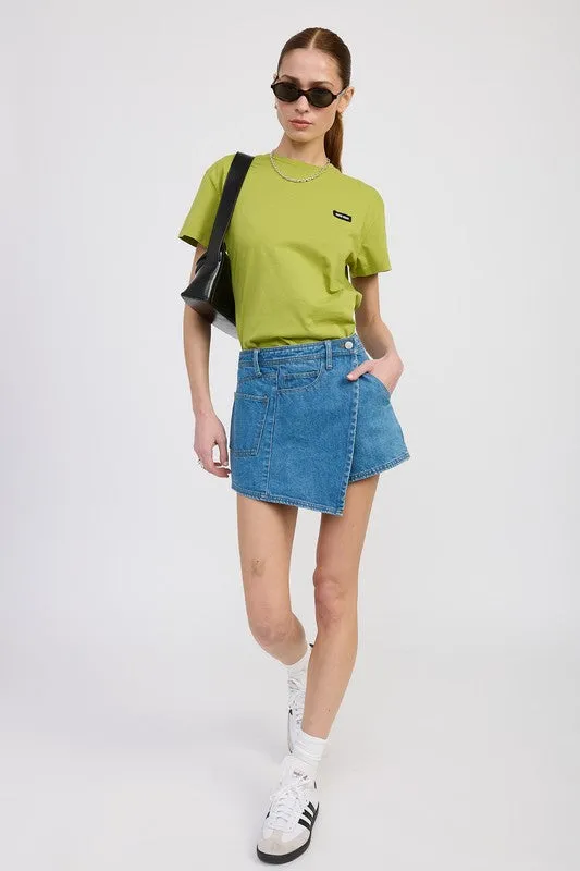 WRAPPED ASYMMETRICAL DENIM SKIRT sold by Charming Charlie product image thumbnail 3