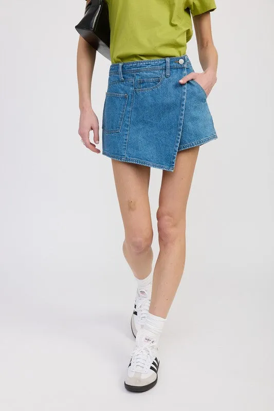 WRAPPED ASYMMETRICAL DENIM SKIRT sold by Charming Charlie product image thumbnail 4
