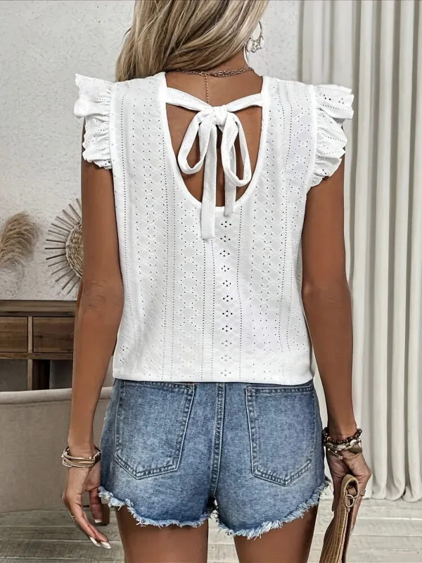 Eyelet Round Neck Cap Sleeve Blouse sold by Charming Charlie