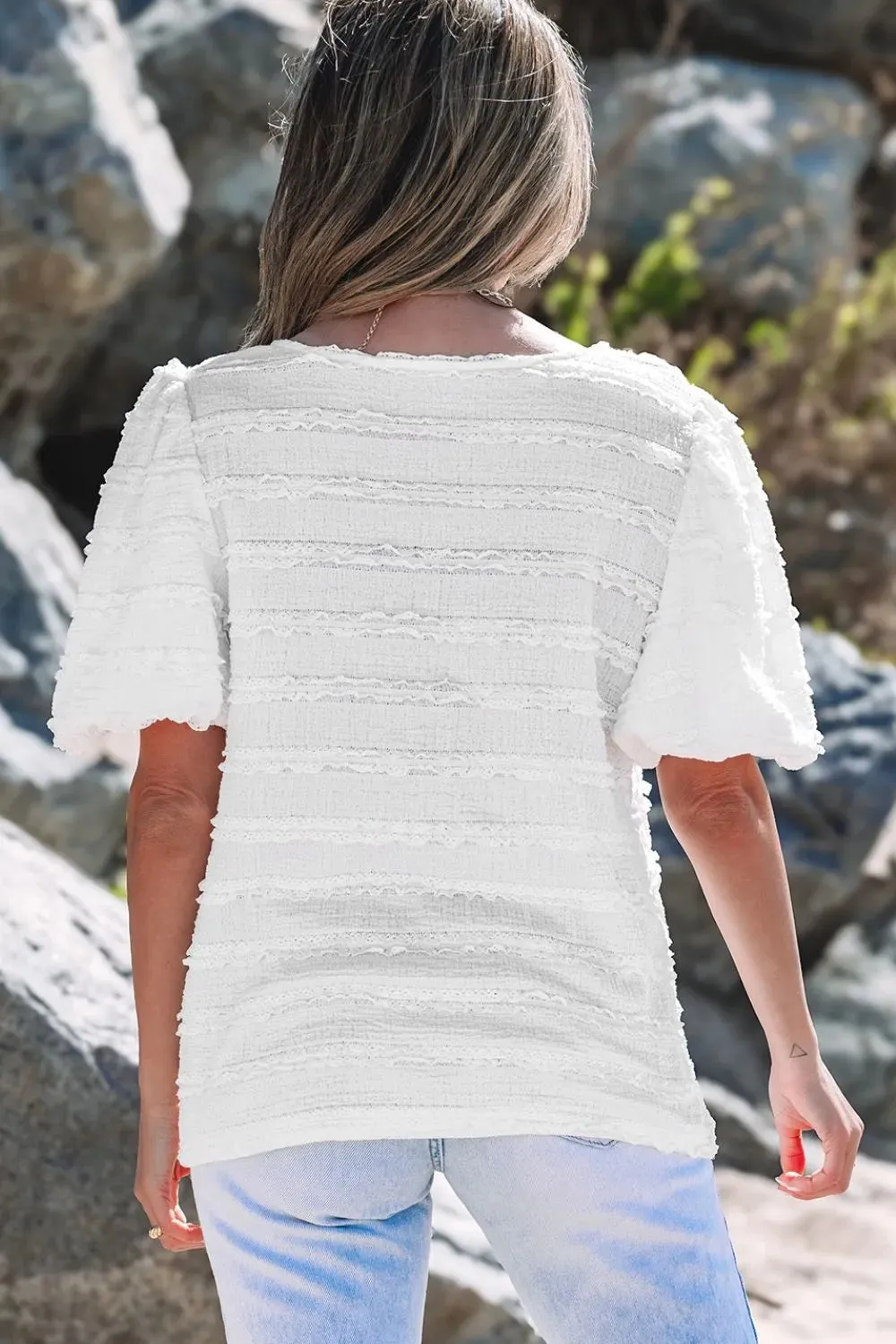 Frilled Lace Trim Bubble Sleeve Blouse sold by Charming Charlie product image thumbnail 5