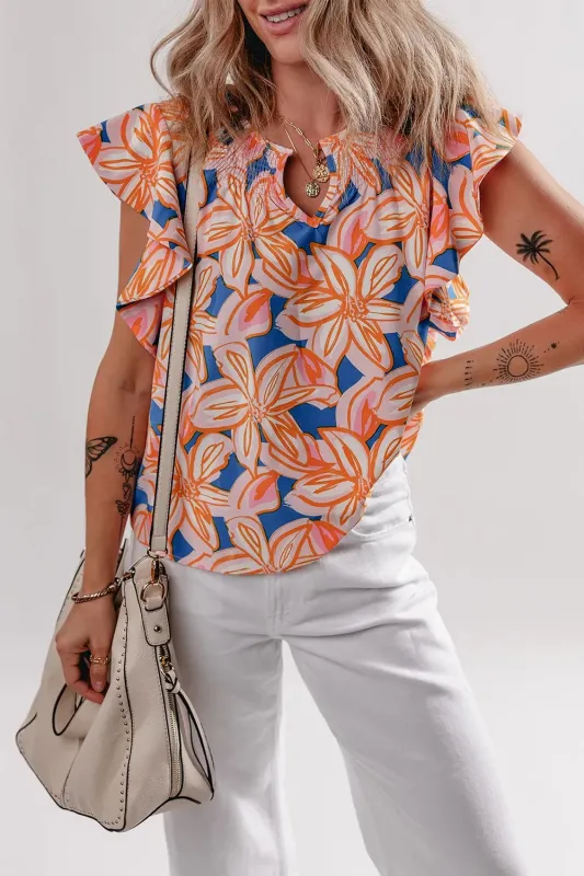 Flower Print Notched Neck Ruffle Sleeve Blouse sold by Charming Charlie