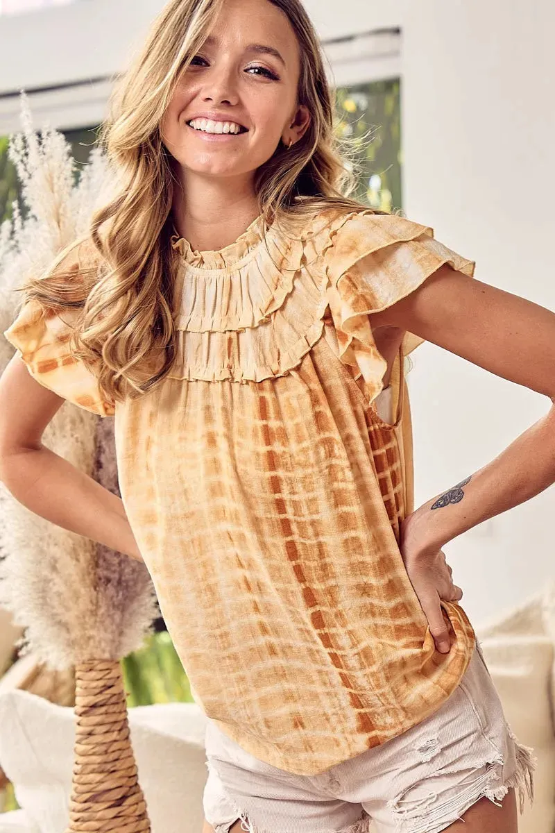 BiBi Tiered Ruffle Neck Tie Dye Top sold by Charming Charlie product image thumbnail 4