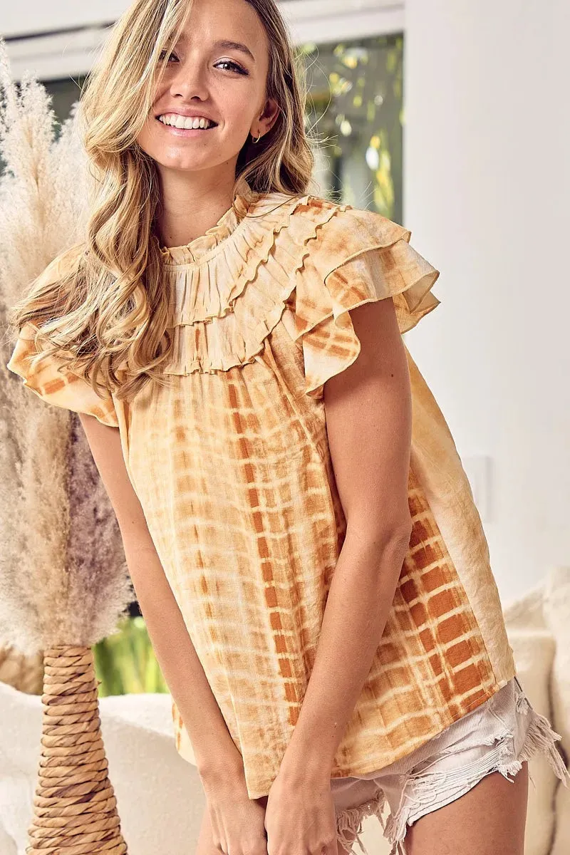 BiBi Tiered Ruffle Neck Tie Dye Top sold by Charming Charlie product image thumbnail 5