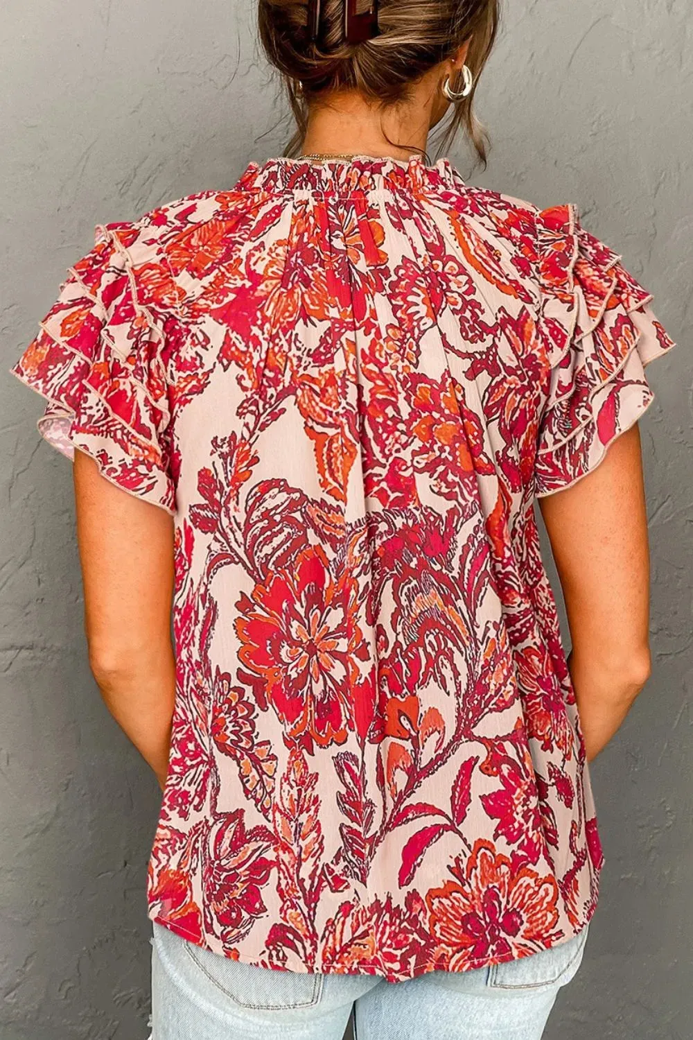 Vintage Floral Ruffle Sleeve V Neck Blouse sold by Charming Charlie product image thumbnail 3