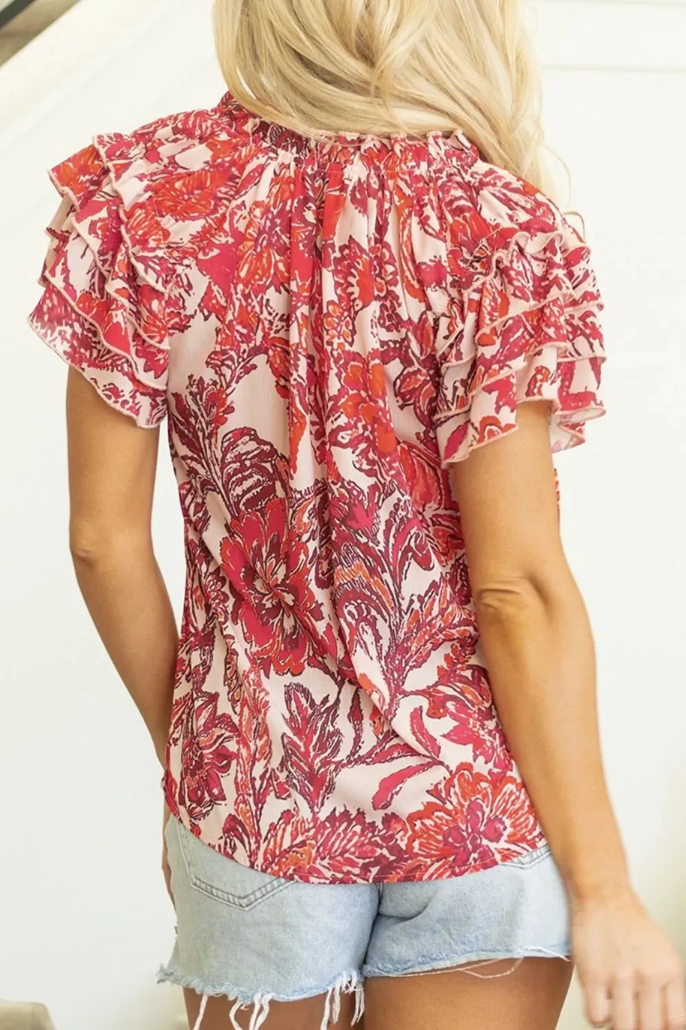 Vintage Floral Ruffle Sleeve V Neck Blouse sold by Charming Charlie product image thumbnail 5