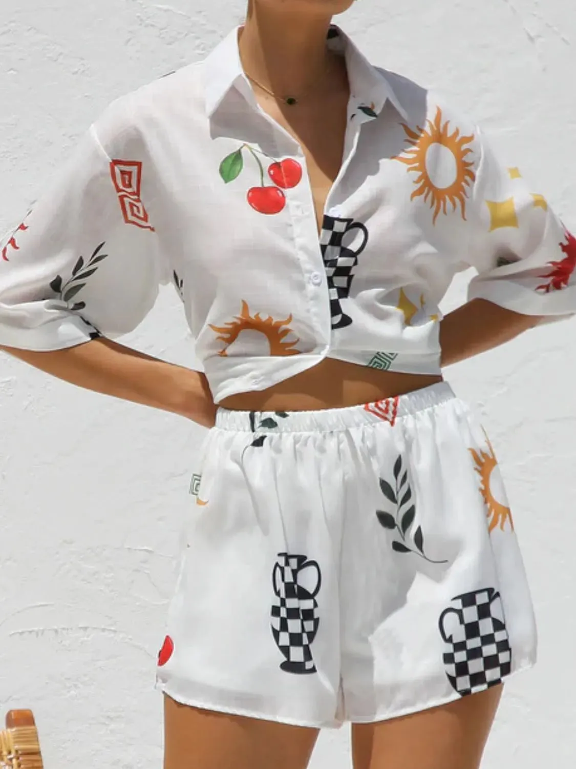 Printed Button Up Top and Shorts Set sold by Charming Charlie product image thumbnail 5