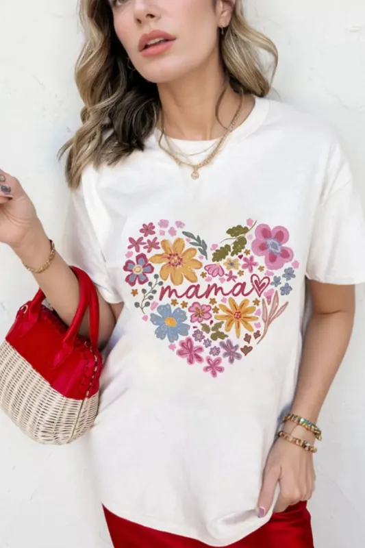 MAMA Flower Heart Cotton Blend Graphic Tee sold by Charming Charlie