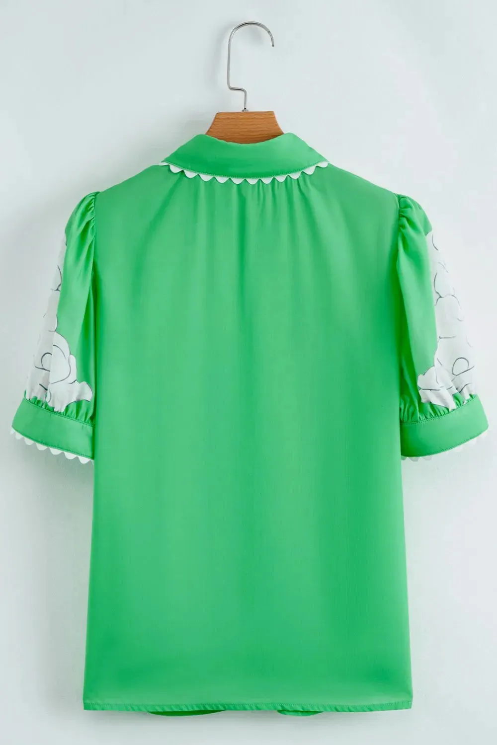 Floral Ric Rac Edge Puff Sleeve Button Up Summer Shirt sold by Charming Charlie product image thumbnail 3