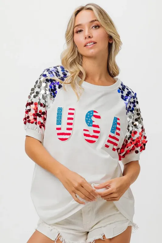 BiBi American Flag Theme Sequin Top sold by Charming Charlie