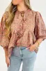 Floral Print Bow Pintuck Bust Half Puff Sleeve Blouse Top sold by Charming Charlie