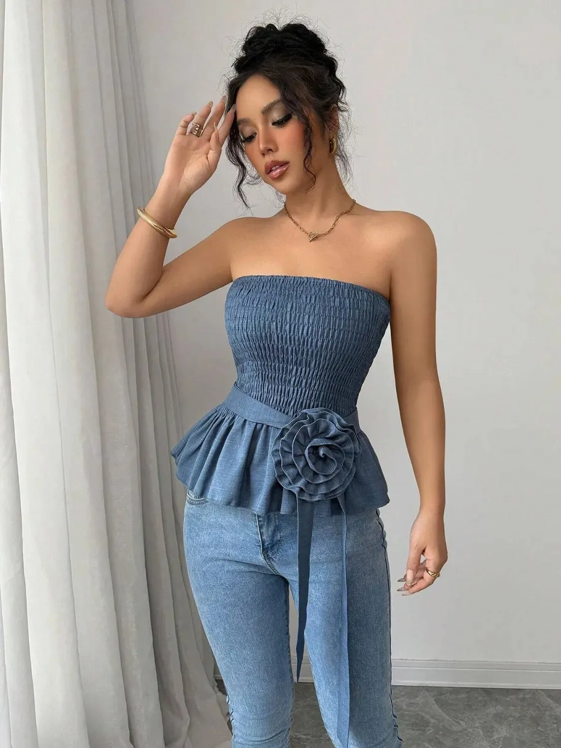 Flower Smocked Tube Top sold by Charming Charlie product image thumbnail 4