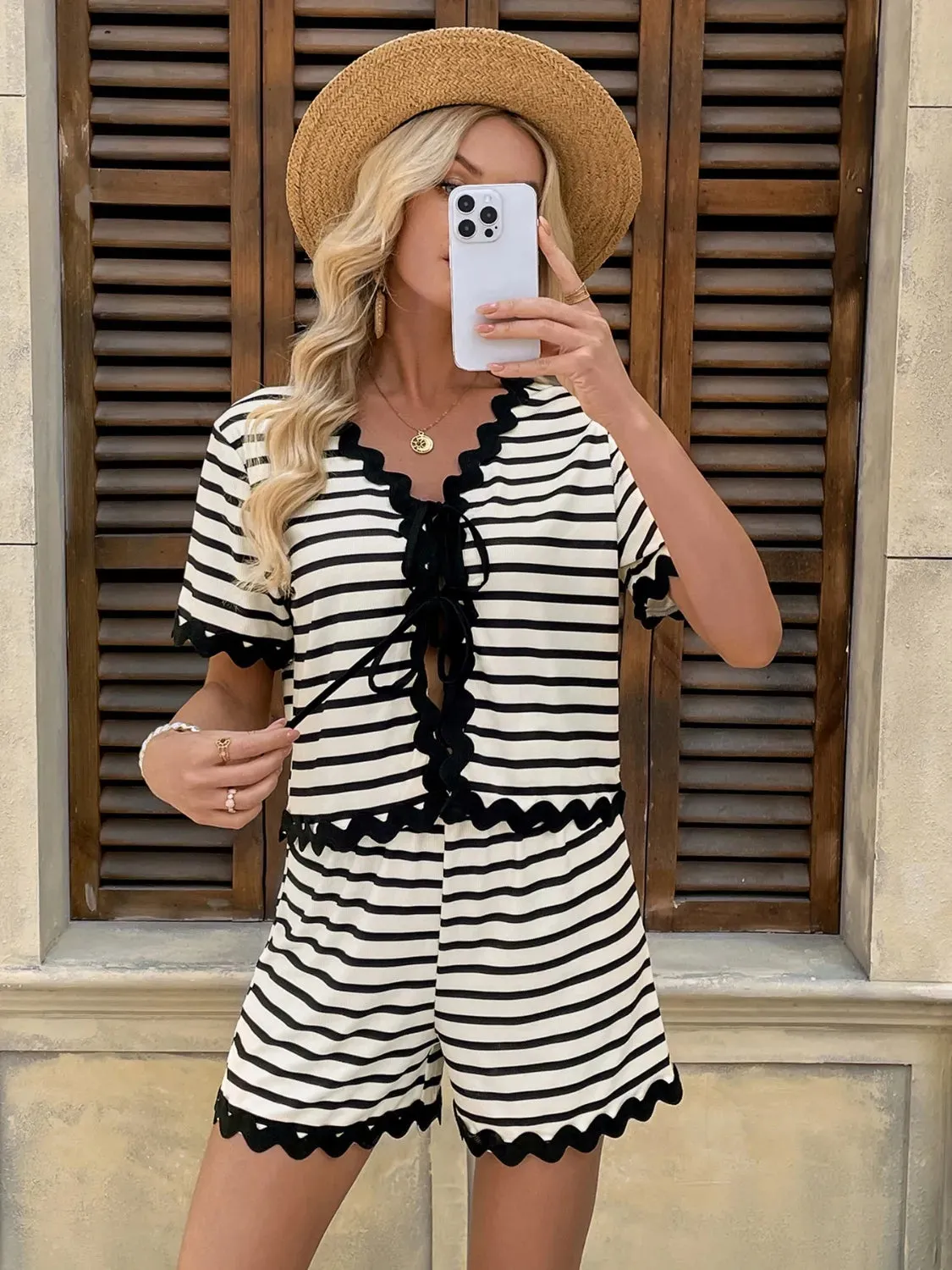 Tied Front Striped Top and Shorts Set sold by Charming Charlie product image thumbnail 3