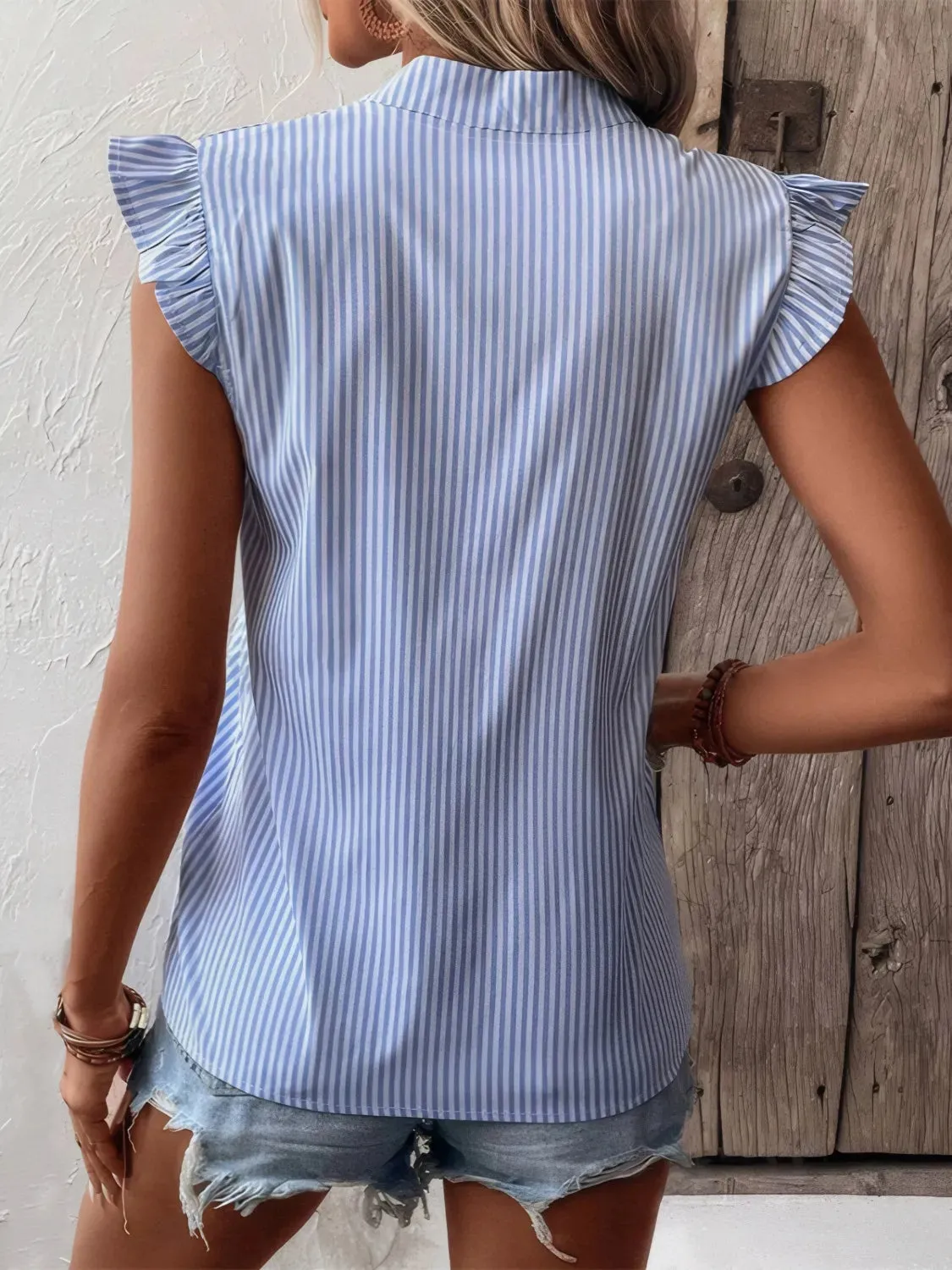 Striped Notched Cap Sleeve Blouse sold by Charming Charlie product image thumbnail 2
