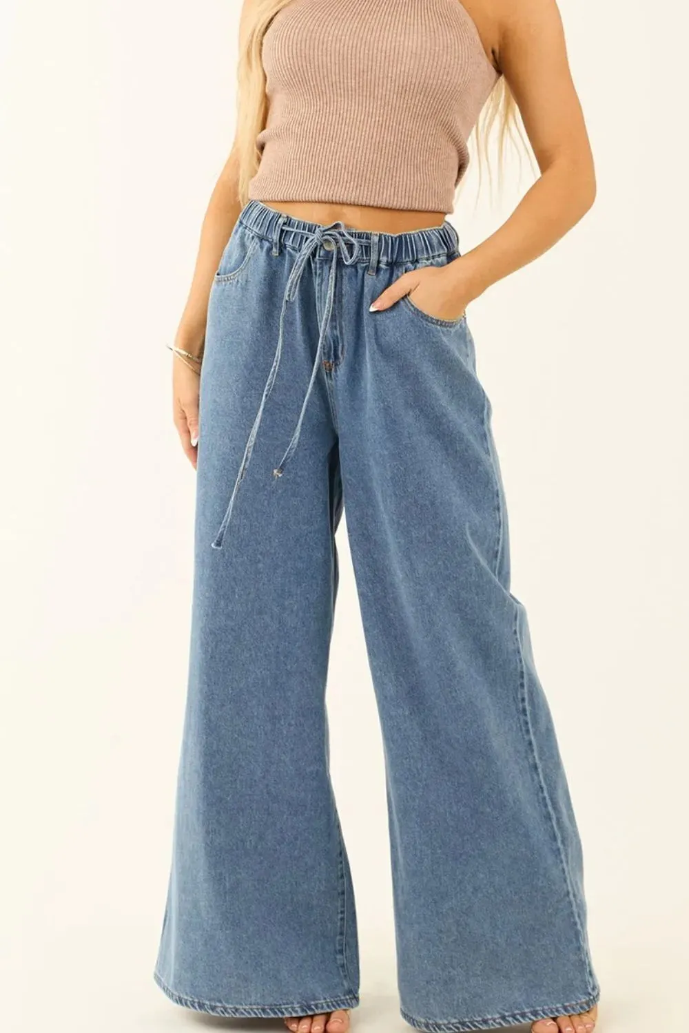 Medium Wash Super Wide Leg Denim Pants sold by Charming Charlie product image thumbnail 4