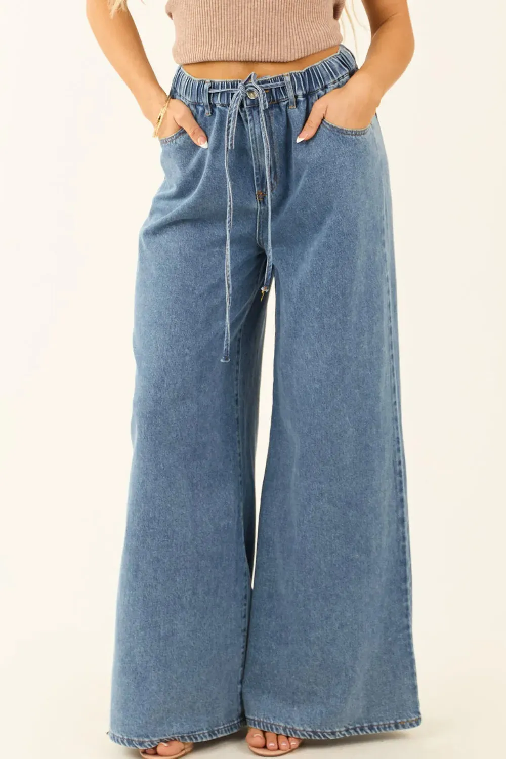 Medium Wash Super Wide Leg Denim Pants sold by Charming Charlie
