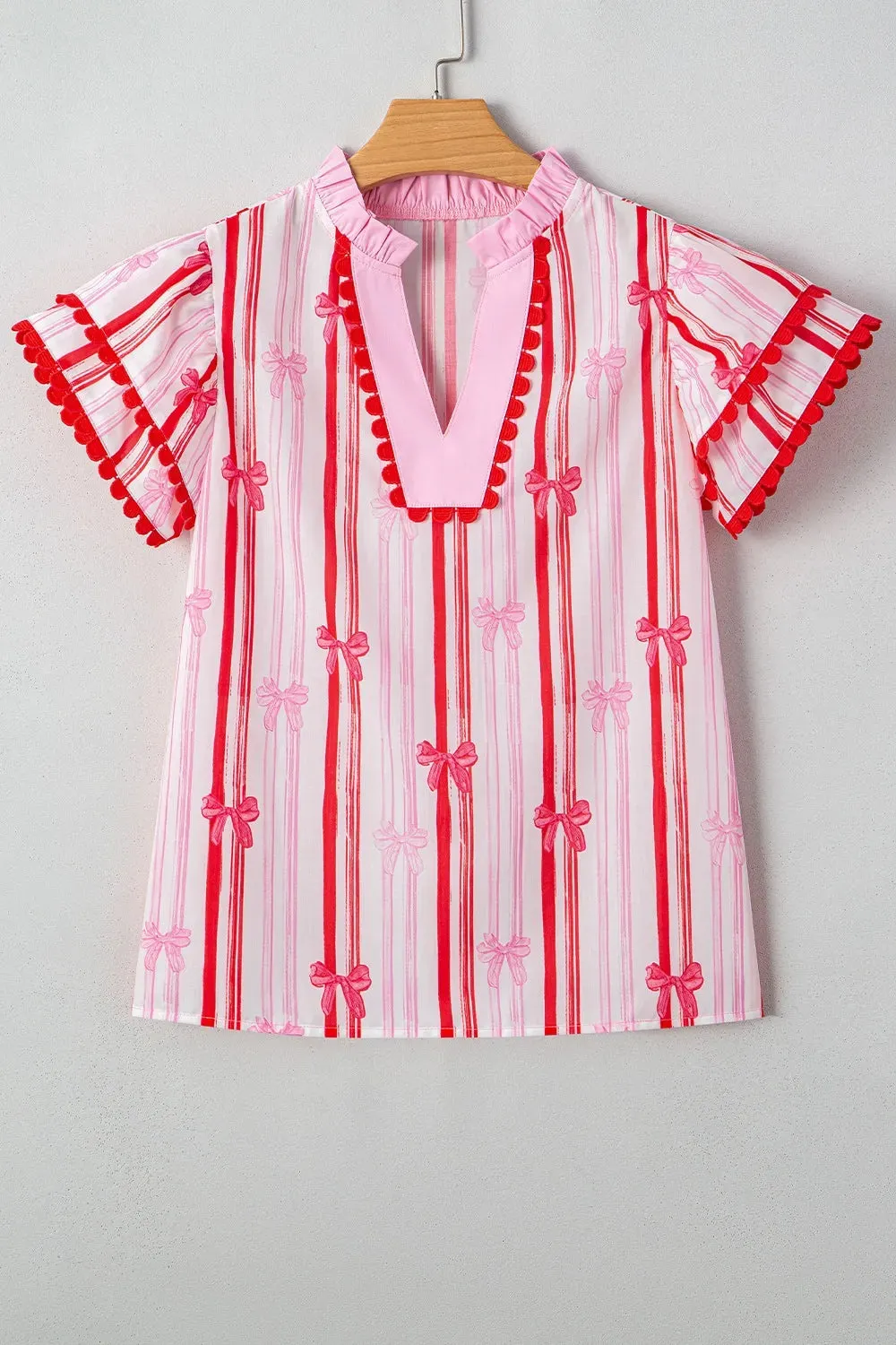 Ric-Rac Trim Ruffled Sleeve Striped Printed Blouse sold by Charming Charlie product image thumbnail 3