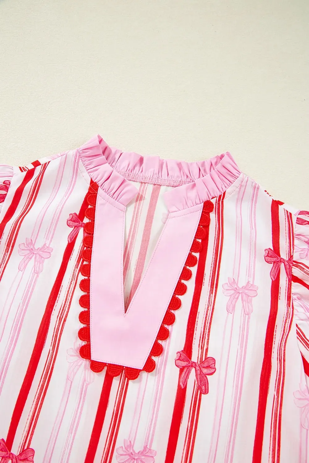 Ric-Rac Trim Ruffled Sleeve Striped Printed Blouse sold by Charming Charlie product image thumbnail 5