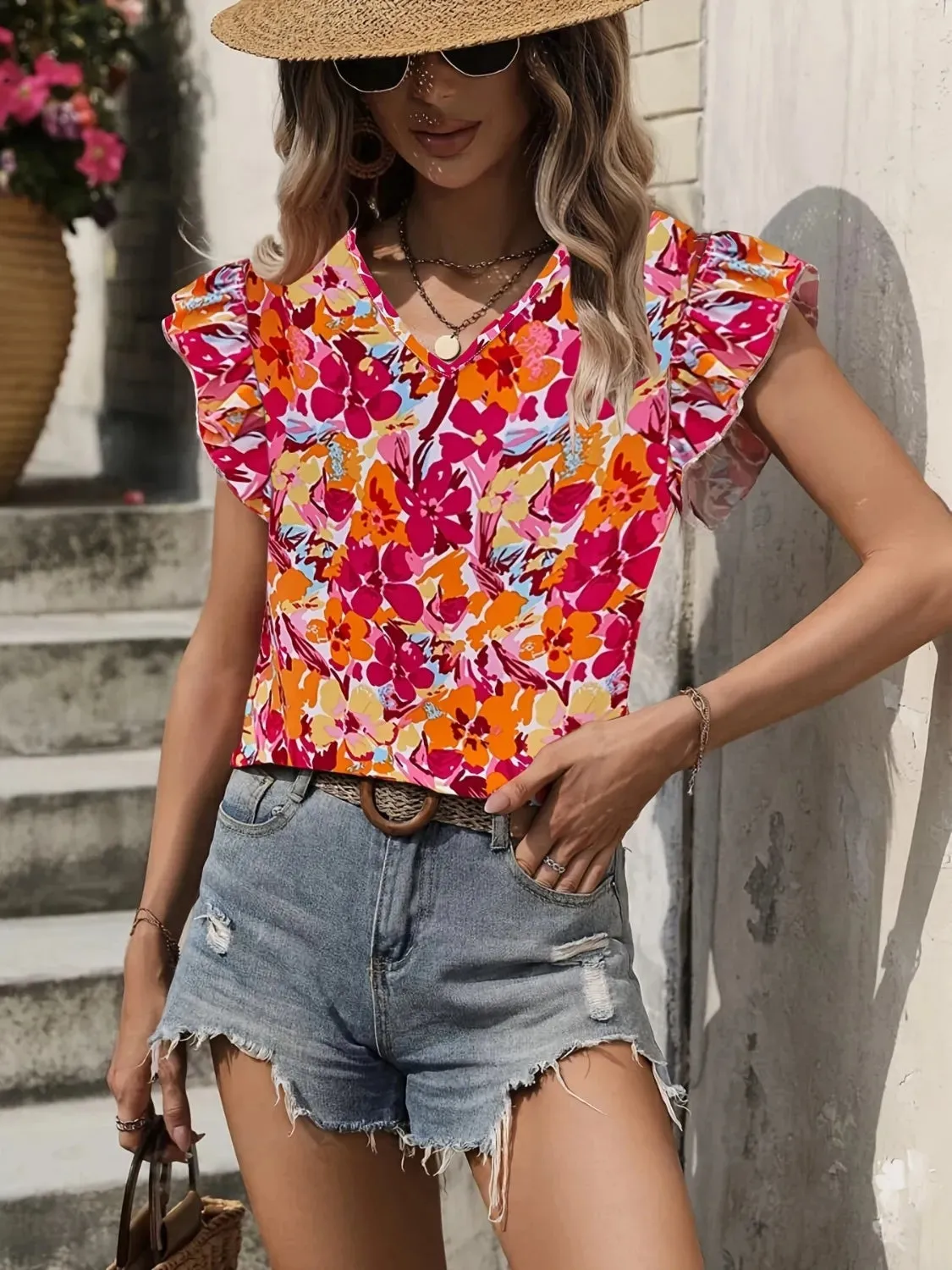 Printed V-Neck Cap Sleeve Blouse sold by Charming Charlie product image thumbnail 2